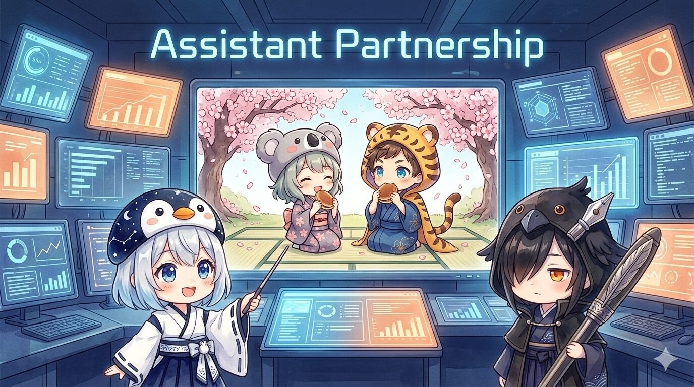 モニター越しに心愛と大雅の「半分こ」を見守りながら、自分たちの役割について語り合う、まだ名前のない海空（仮）と黒羽（仮）。