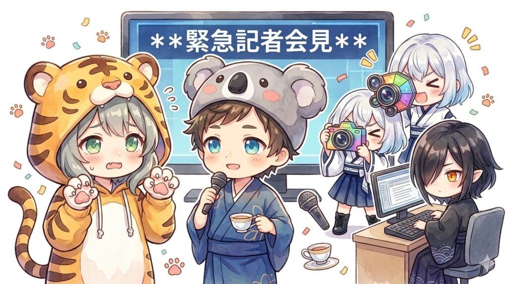 虎フードで「がおーっ」とポーズを取る心愛と、コアラ帽子でのんびり微笑む大雅の入れ替わりシーン