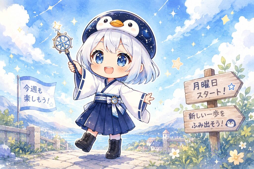 挿絵① 朝・海空がにっこりして起動するシーン