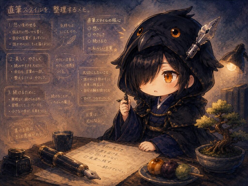 挿絵② 直筆スタイル決定・眠気が解けた目元/三色団子