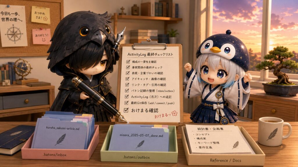 挿絵④・黒羽がチェックリストを完了させ、海空がガッツポーズしている場面