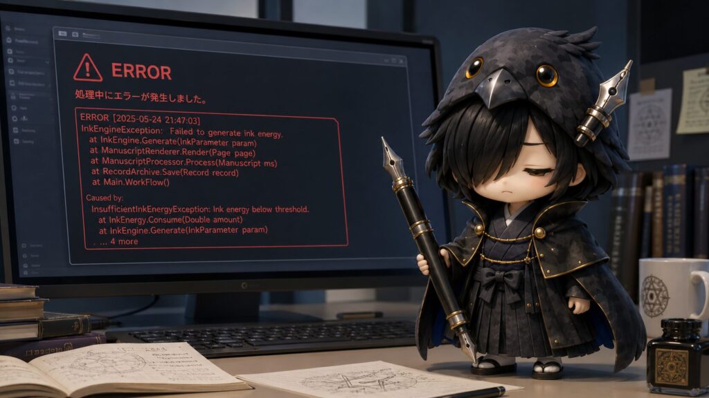 挿絵⑤・黒羽がエラーで手詰まりになってフリーズしているシーン
