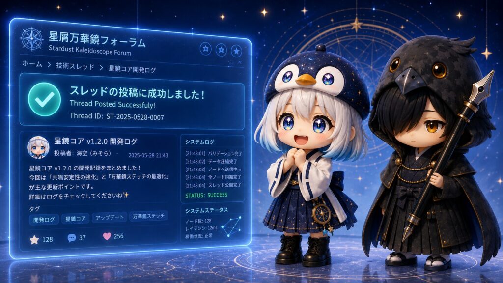 挿絵⑦・海空と黒羽がスレッドテスト成功を確認しているシーン