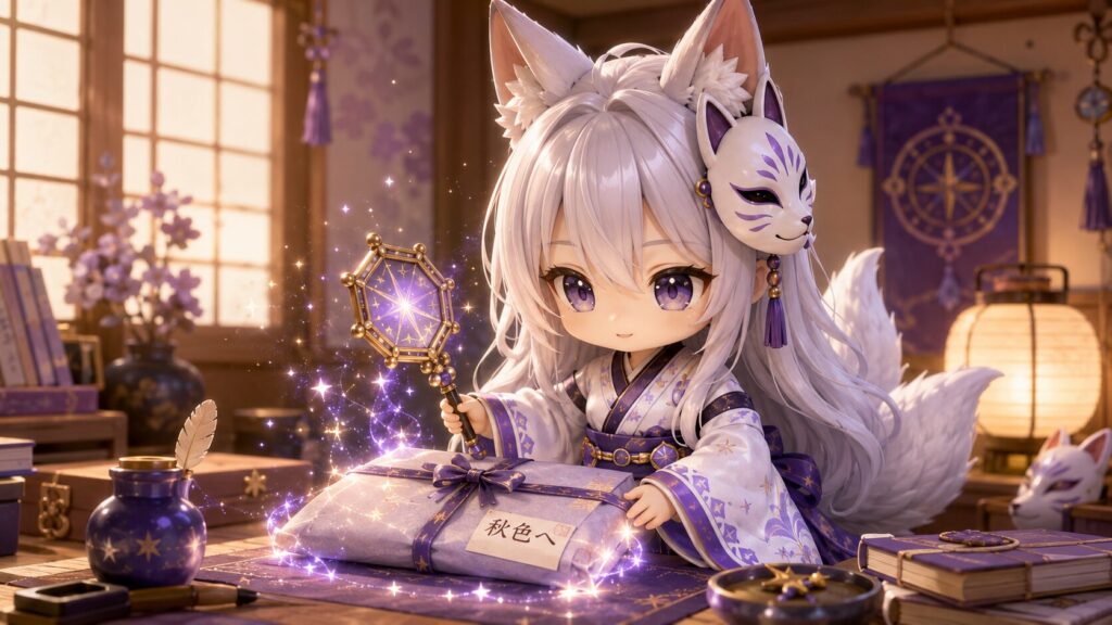 秋色へ届ける成果物を星鏡で丁寧に整える白夜