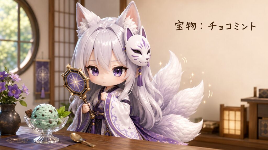 チョコミントを前に、表情を変えず耳と尻尾だけが喜ぶ白夜