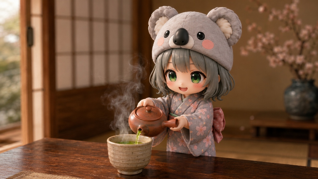 急須から丁寧にお茶を注ぐ心愛の様子