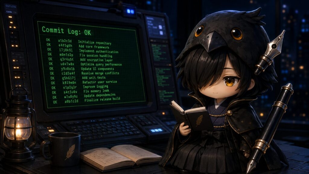 深夜のターミナルでコミット履歴を静かに読み返す黒羽のひみつ